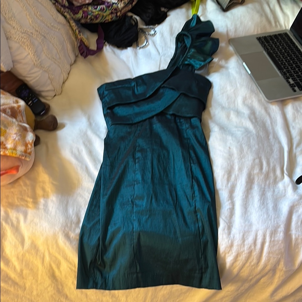 Snap Blue Asymmetrical Ruched Cocktail Dress